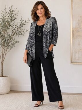Perceptions New York 3 Piece Pant Suit Set Size 10 Career Church Travel Outfit
